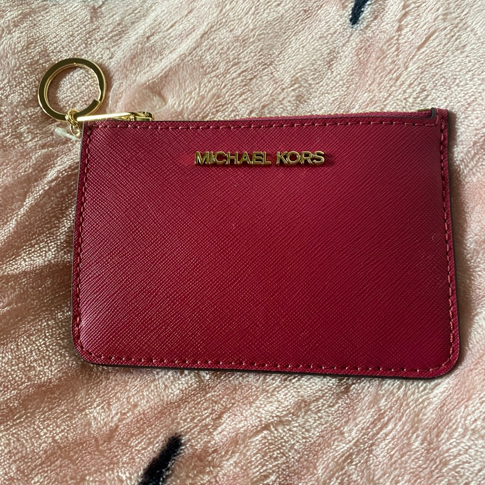 NWT Michael Kors Carmine Pink Jet Set Travel Zip Coin Case